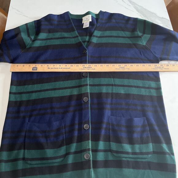 Susan Bristol Vtg Tunic Cardigan Sweater Blue Green Black Stripe Pockets Size XL - Picture 5 of 11